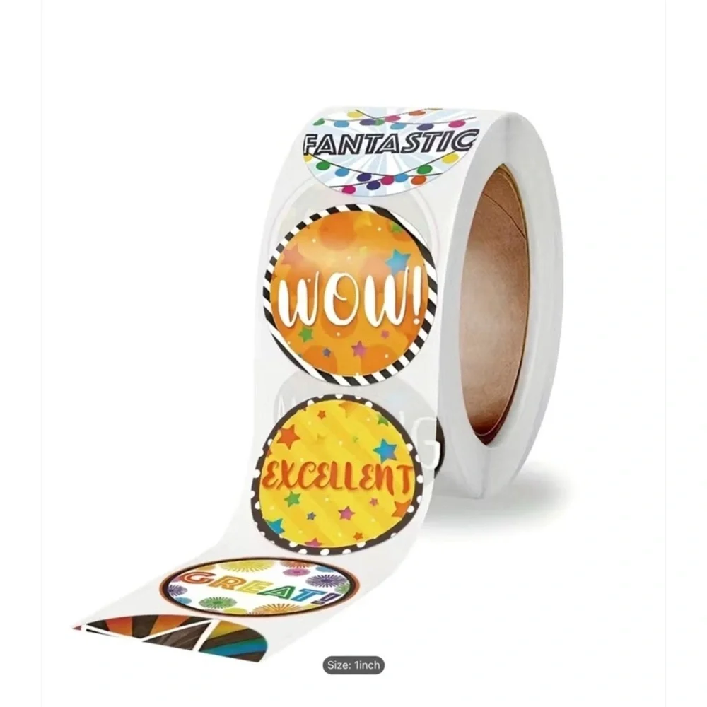 New! 500 Colorful Motivational Sticker Roll Wow Well Done Great Excellent